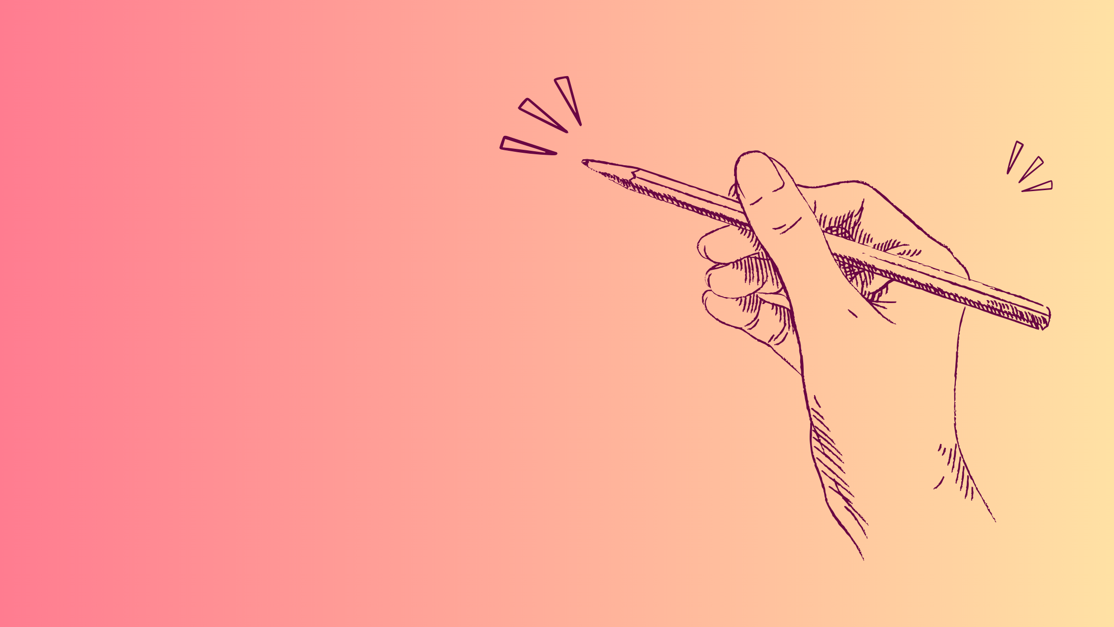 An orange banner with the sketch of a hand holding a pencil.